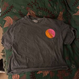 Ascot & Hart Gray Yin & Yang tee cropped with Pink and Orange Graphic